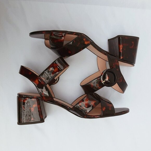 J. CREW Penny Tortoise Patent Leather Ankle Strap Buckle Sandal | Size 10.5 - Picture 7 of 13